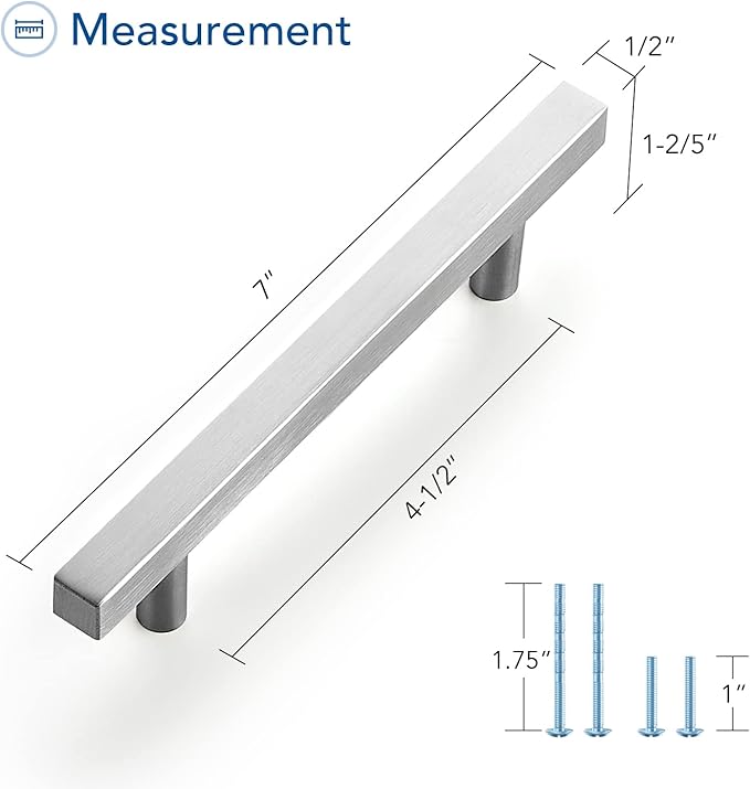 Ravinte Brushed Nickel Cabinet Handles 10 Pack 4-1/2 inch Satin Nickel Square Cabinet Pulls Silver Hardware for Kitchen Cabinets 7 inch Overall Length Stainless Steel Drawer Pulls