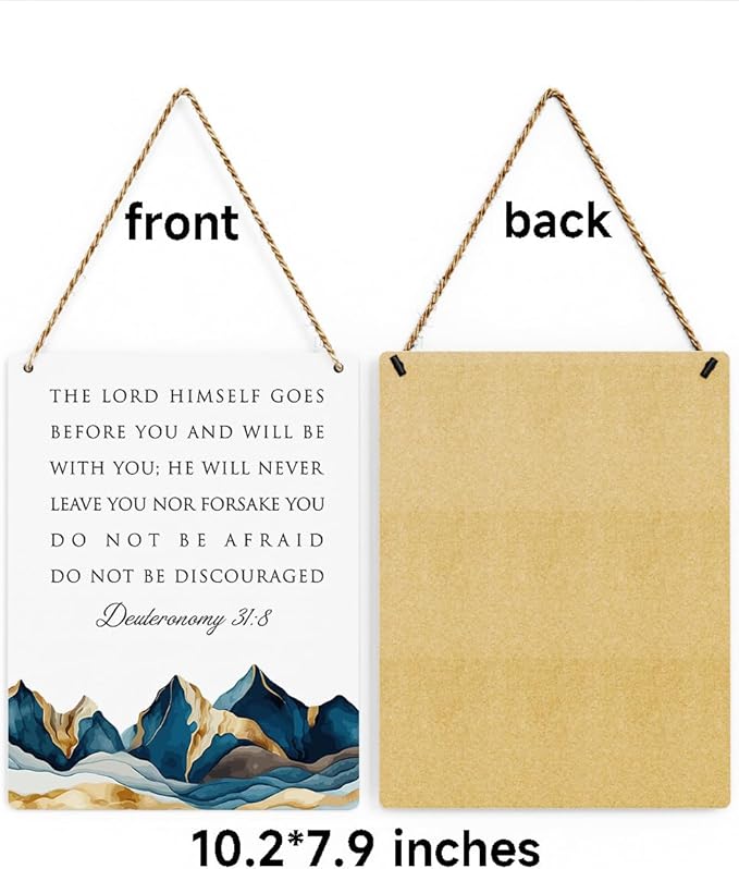 BELLOWDEER Inspirational Decor Deuteronomy 31:8 Christian Gifts Bible Verse Wall Art Scripture Wooden Hanging Sign for Modern Home Office Bathroom Bedroom Wall Art Decoration 8 x 10 Inches