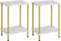 HOOBRO End Tables Set of 2, Small Side Table, Nightstand with 2-Layer Storage Shelves, Sofa Table for Small Spaces, Living Room, Bedroom, Stable Frame, Easy Assembly, Gold and Marble DM09BZP201