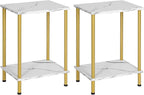 HOOBRO End Tables Set of 2, Small Side Table, Nightstand with 2-Layer Storage Shelves, Sofa Table for Small Spaces, Living Room, Bedroom, Stable Frame, Easy Assembly, Gold and Marble DM09BZP201