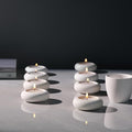 Handmade Decorative Pebble Tealight Candle Holders Set of 8 - Handcrafted Home Decor Accent for Calming Earthy Aesthetic White Cement Diameter 2.6 inches