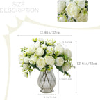 Artificial Peonies Silk Flowers in Glass Vase Faux Flowers Bouquets Modern Penoy Arrangement 4 Pack for Home Decoration Table Centerpiece (White)