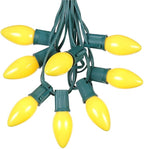 25 Foot C9 Yellow Ceramic Outdoor Christmas String Light Set - Opaque Bulbs - Roofline Light String - Green Wire