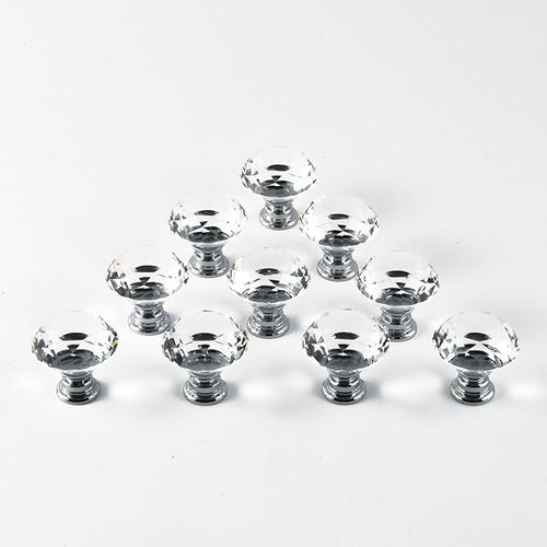 12pcs Diamond Shape Crystal Glass 30mm Drawer Knob Pull Handle Usd for Cabinet, Drawer
