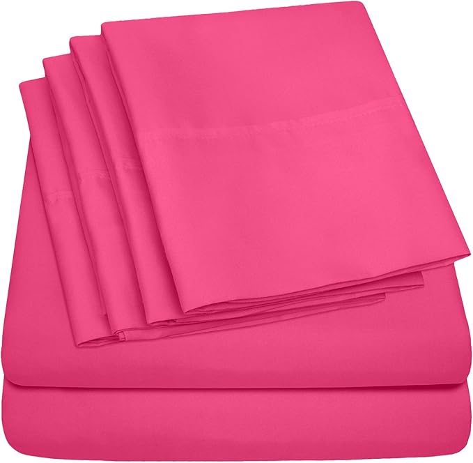 6 Piece Bed Sheet Set, Queen, Fuschia