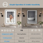 24 x 36 Inch LED Bathroom Mirror with Black Frame, Lighted Bathroom Mirrors for Vanity with Super Bright Front Light + Backlit, Anti-Fog, 3 Colors Stepless Dimmable Motion Sensor Smart Restroom Mirror