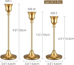 Gold Candlestick Holders Taper Candle Holder - Set of 3 Pcs Brass Gold Candle Stick Holder Centerpieces Decorations for Table, Mantel, Wedding, Dinning, Party(Candles not Include)