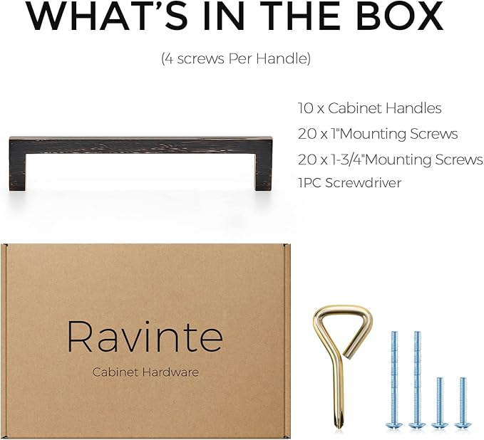Ravinte 10 Pack Solid Kitchen Cabinet Handles Oil Rubbed Bronze Cabinet Pulls Slim Drawer Pulls with 5 Inch Hole Center Square Bar Kitchen Cabinet Hardware