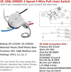 Ceiling Fan Switch Zing Ear ZE-208s E89885 3 Speed 4 Wire Pull Chain Switch Fan Light Switch Replacement Part with 4 Pre-Installed Wires(Nickel Chain)