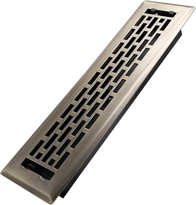 2x12 Inches Heavy Duty Walkable Floor Register - Easy Adjust Air Supply Lever Decorative Floor Vent Covers - Boston Design Vent Covers for Home - Antique Brass