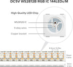 SEZO WS2812B LED Strip Light 3.3FT/1M 144LEDs/m Individually Addressable Programmable 5050SMD Digital RGB Alloy Wires Flexible Dream Color IP65 Waterproof PCB White DC5V