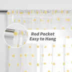 MYSKY HOME Pom Pom White Sheer Curtains for Girls Bedroom Mustard Yellow Curtains for Nursery 84 Inch Long Living Room Curtains 2 Panels Light Filtering Rod Pocket Window Drapes 52 x 84 inch