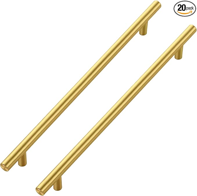 JOY DECOR 20 Pack Cabinet Handles, Gold Cabinet Pulls, 10 in Hole Center Kitchen Cabinet Handles, Stainless Steel T Bar Handles for Dresser Drawers