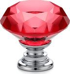 Ravinte 10 Pack Red Crystal Knobs for Dresser Drawers - 30 mm Glass Cabinet Diamond Shaped Knobs With Silver Base