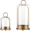 5" & 4" Wide Versatile Metal Candle Holder with Handmade Sturdy Glass Dome in Brass for Pillar Candle & Plants, 5.1" xH11.8 4" xH7.5, Industrial, Farmhouse, Shabby Chic. (2, Brass, Large & Small)