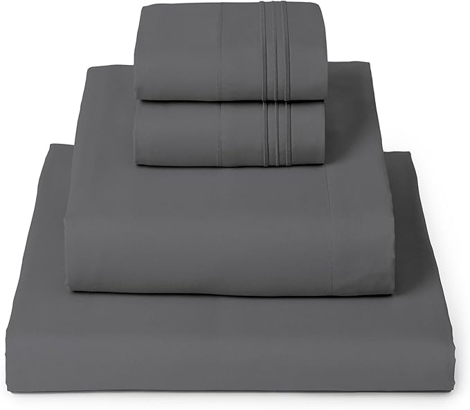 Mellanni King Sheets Set - 4 PC Iconic Collection Bedding - Hotel Luxury, Extra Soft, Cooling Bed Sheets - Wrinkle, Fade, Stain Resistant (King, Gray)