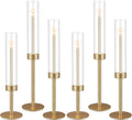 6Pcs Hurricane Glass Candle Holders Gold Candlestick Holders Taper Candle Holder with 9.8" Windproof Clear Cylinder Covers for Outdoor Indoor Tall Candle Stick Holder Decor for Wedding Party Fireplace