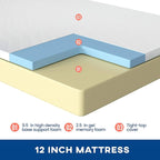 FDW | 12 Inch Full Mattress | Medium Firm | Gel Memory Foam Mattress | White | Bed in a Box, CertiPUR-US Certified | Pressure Relief, Cooling Ventilated Foam | Washable Removable Cover