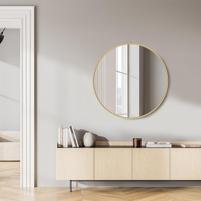Sweetcrispy Gold Round Mirror for Wall 30 Inch, Bathroom Circle Mirrors for Over Sink, Entryway, Bedroom, Vanity