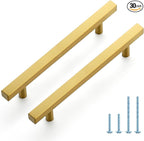 JOY DECOR 30 Pack 5 Inch Brushed Brass Square Cabinet Handles Stainless Steel Cabinet Hardware Pulls for Kitchen and Drawers with 7-3/8 Inch Overall Length