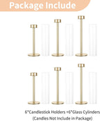 NUPTIO Hurricane Glass Candle Holders: Set of 6 Tall Gold Metal Candlestick Holder with Chimney Tube Brass Tiered Taper Candles Stands for Christmas Holiday Party Decoration 23.6 & 21.7 & 19.7 in