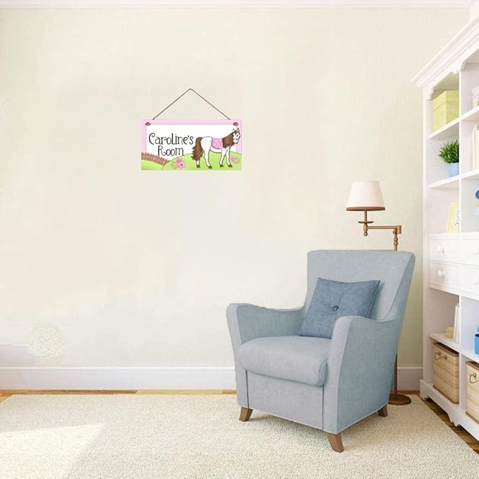 Personalized Sign Funny Horse Sign Custom Name Plaque Wall Decor Hanging Signs Front Door Art Home Decorative For Nursery Kids Room Girls Bedroom Boys Room