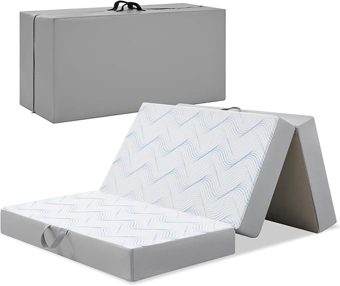 Foldable Mattress Queen 4 inch -Portable White Memory Foam Folding Matress with Washable Cover for Camping Travel Guest Room Home Use-Non-Slip&Easy Storage