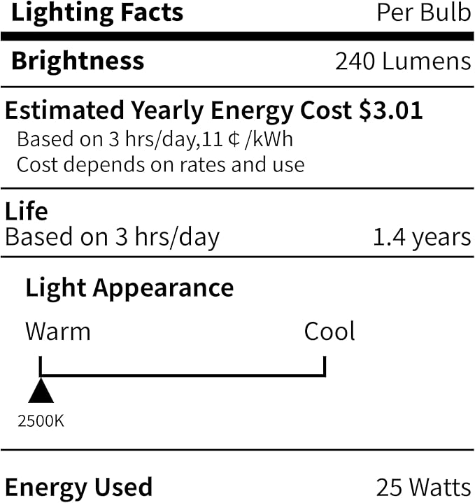 6-Pack E12 Candelabra Light Bulbs 25W Warm White 2500K, 240 Lumen Dimmable Chandelier Light Bulbs for Ceiling Fan, Pendants or Outdoor, B10 Clear Incandescent Candle Bulbs