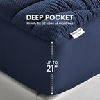 SLEEP ZONE Cooling Mattress Topper California King, Premium Zoned Cool Mattress Pad Cover, Padded Mattress Protector Breathable Washable, Deep Pocket 8-21" (Navy, Cal King)