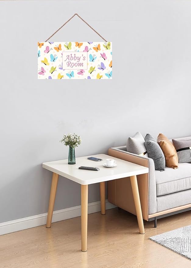 Personalized Butterfly Sign Fantasy Theme Door Décor For Kids Room Custom Name Little Man Cave Wall Art Decor, Nursery Art Plate For Girls Room Boys Bedroom