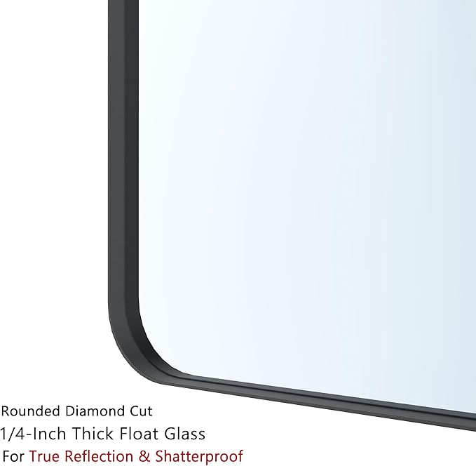 VocalStar Black Bathroom Mirror for Wall, 36 x 36 Inch Rounded Rectangle Metal Framed Bathroom Wall Vanity Mirror Farmhouse, 1/4-inch Shatterproof Glass | Ultra-Flush Hanging