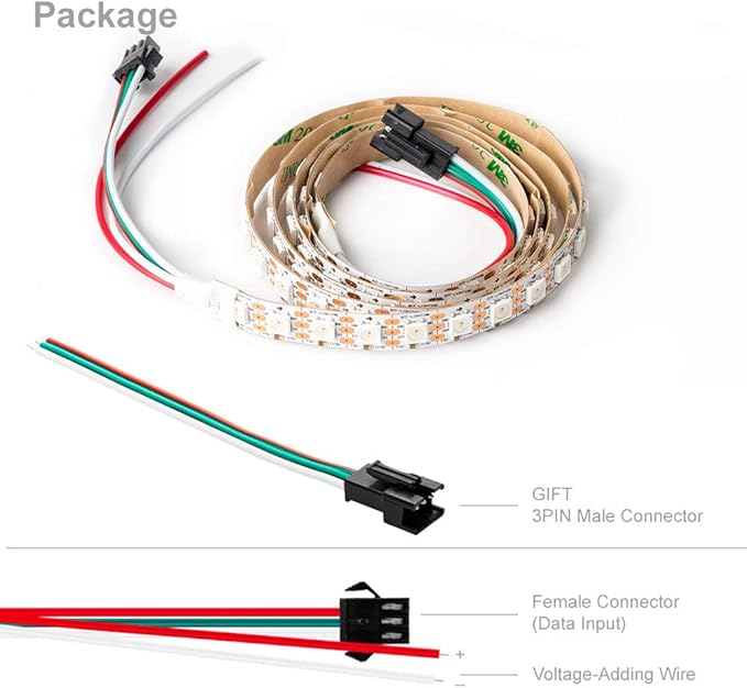 BTF-LIGHTING WS2812B IC RGB 5050SMD Pure Gold Individual Addressable LED Strip 3.28FT 100LED 100Pixel/m Flexible Full Color IP30 DC5V for DIY Chasing Color Project(No Adapter or Controller)