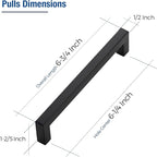 JOY DECOR 50 Pack Cabinet Handles, Black Cabinet Pulls, 6-1/4 Inch Kitchen Closet Handles Square Drawer Pulls Stainless Steel Drawer Hardware, 160mm Hole Centers