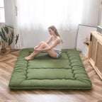 MAXYOYO Japanese Floor Mattress Futon Mattress Thicken Tatami Mat Sleeping Pad Roll Up Mattress Floor Lounger Bed Folding Couch Bed Mattress Pad for Guest Room, Green, Queen