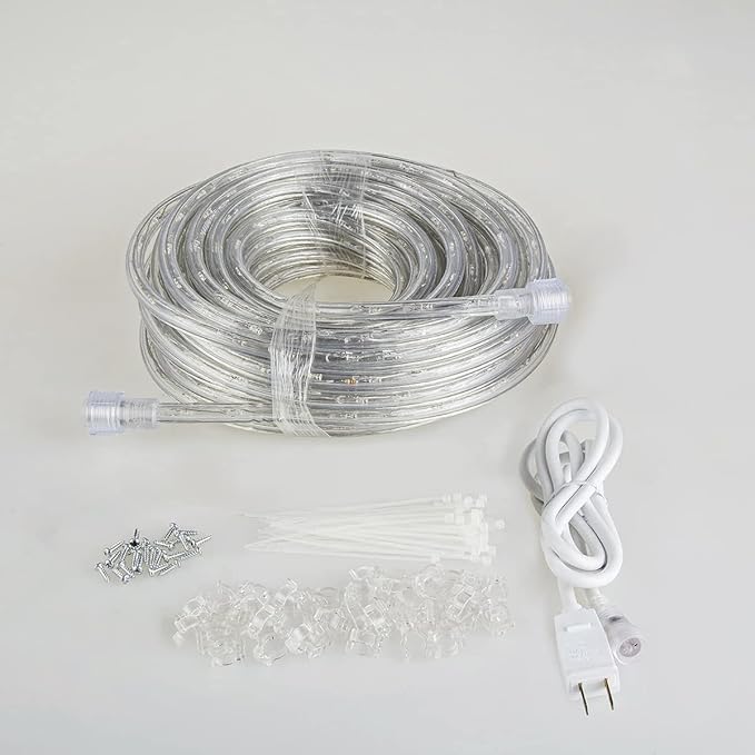 50ft/15m Plug in LED Rope Lights, 540 Daylight White LEDs, 110V, Waterproof,Connectable, Power Socket Connector Fuse Holder, Indoor/Outdoor Use, Ideal for Backyards, Decorative Lighting