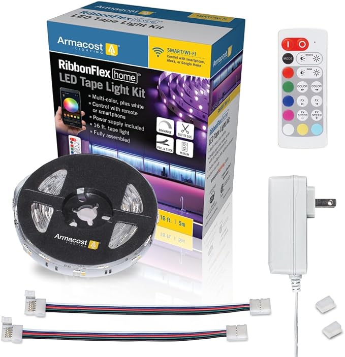 Armacost Lighting 423500 RibbonFlex Home 16ft. RGB+W Smart LED Tape Light Kit, Multi-Color and White