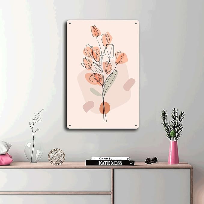 Metal Tin Signs Abstract Floral Line Art Poster Suitable for Home Bar Cafe Farmhouse Decoration8x12inch Tin Sign