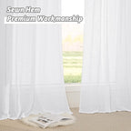 RYB HOME Short Sheer Curtains - Linen Textured Small Window Curtains Semi Sheer Drapes Privacy Breathable Drapery Filter Sunlight for Kitchen, Nursery, RV, W 52" x L 45", 2 Panels, White