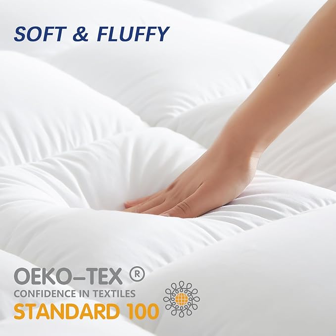 CYMULA Queen Mattress Topper, Extra Thick Pillow Top Mattress Topper, Firm Cooling Mattress Pad Cover with 8-21 Inch Elasticated Deep Pockets, Plush Down Alternative Fill Mattress Protector