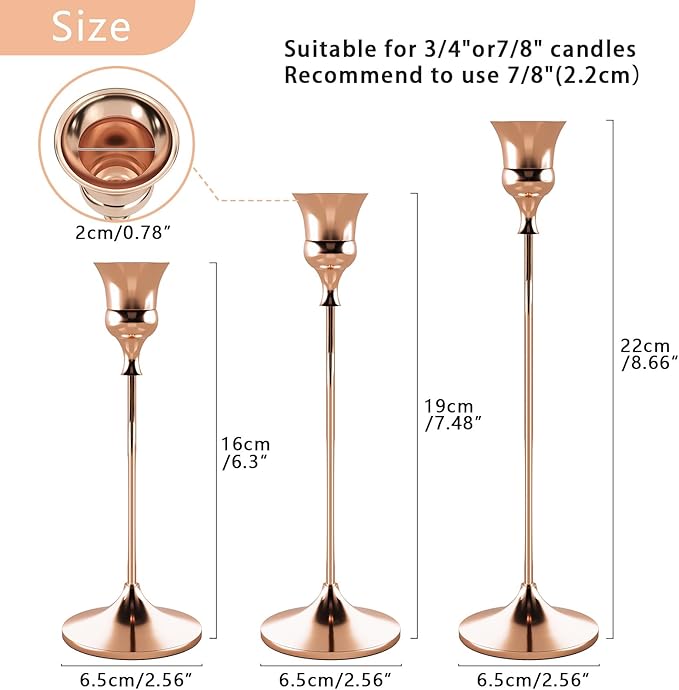 Candlestick Holders Rose Gold, 9 Packs Taper Candle Holder for Candlesticks, Candle Sticks Holder Decor for Home Decor