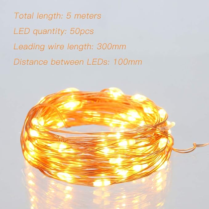 Led Fairy Lights Battery Operated, 2 Packs Mini Battery Powered Copper Wire Starry Fairy Lights for Bedroom, Christmas, Parties, Wedding, Centerpiece, Decoration (5m/16ft Warm White)