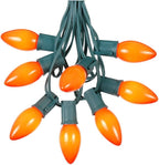 25 Foot C9 Orange Ceramic Outdoor Christmas String Light Set - Opaque Bulbs, Roofline Light String, Green Wire