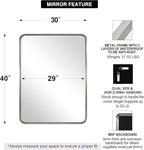 ANDY STAR Brushed Nickel Bathroom Mirror, 40”X30” Satin Nickel Mirror for Vanity, Rounded Rectangle Mirrors in SUS304 Anti-Rust Tube Metal Frame, Wall Mounted Horizontal/Vertical 1’’ Deep