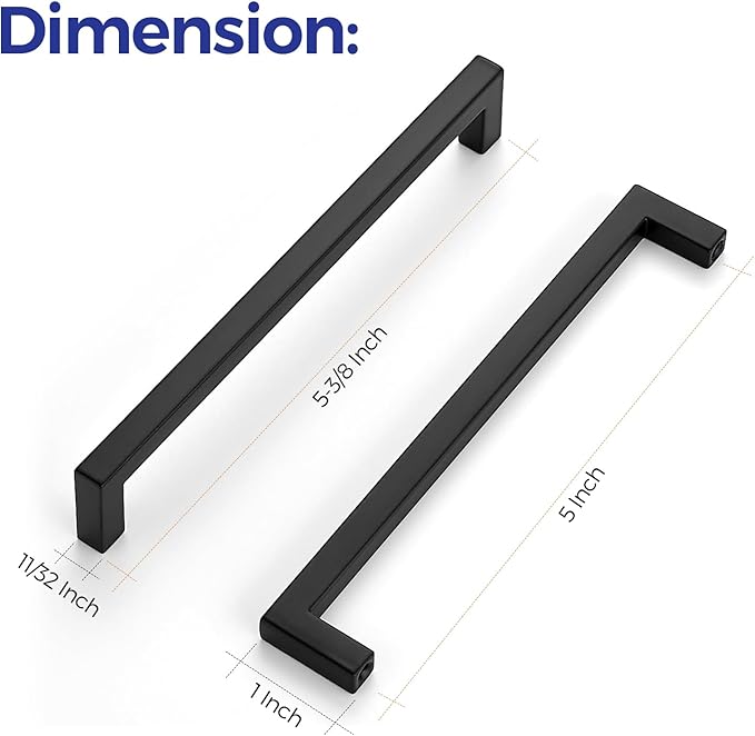 Ravinte 10 Pack Solid Kitchen Cabinet Handles Matte Black Cabinet Pulls Slim Drawer Pulls with 6-1/4 Inch Hole Center Square Bar Kitchen Cabinet Hardware