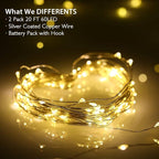 Homemory 2 Pack Each 20 Ft 60 LED Short Fairy Lights Battery Operated Christmas String Lights with Remote, Waterproof 8 Modes Firefly Twinkle Lights for Christmas Tree, Wreath Decor