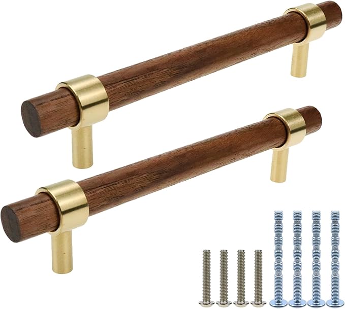 Drawer 6.69"/170mm Pulls Brass Walnut Kitchen Wardrobe Cabinet Hardware Pull Handle with Screw,30Pcs