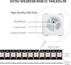 SEZO WS2812B LED Strip Light 3.3FT/1M 144LEDs/m Individually Addressable Programmable 5050SMD Digital RGB Alloy Wires Flexible Dream Color IP30 Non-Waterproof PCB Black DC5V