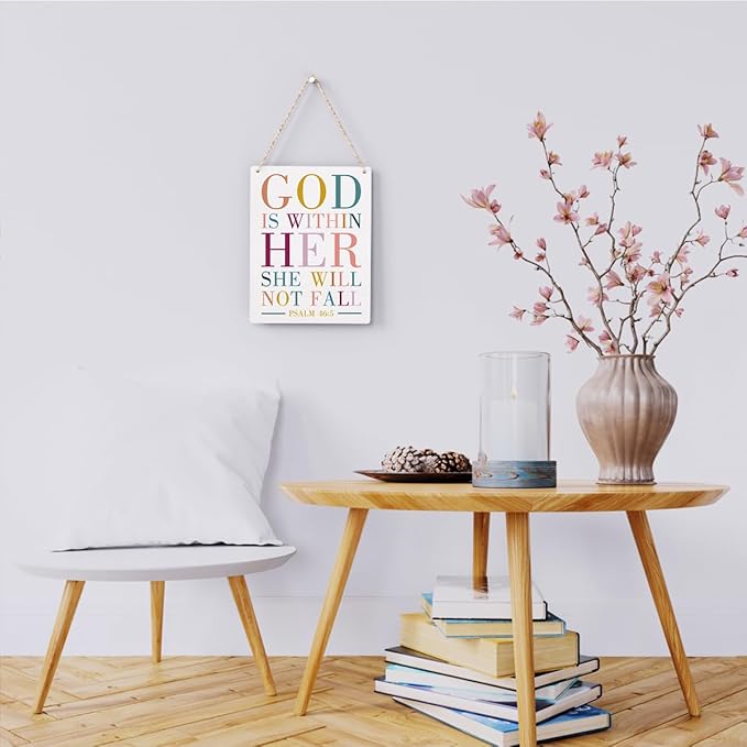 Motivational Scripture Wall Art Bible Verses Psalms 46:5 Wooden Hanging Sign Prayer Room Decor Religious Gift Christian Wall Decor for Home Office Bedroom Living Room Nursery 8x10 Inches