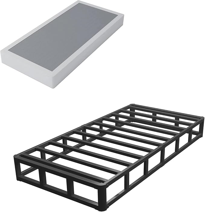 Twin Box Spring - 7 Inch High Profile Box Spring for Twin Bed, Sturdy Metal Frame Mattress Foundation, Easy Assembly, Quiet & Noise-Free