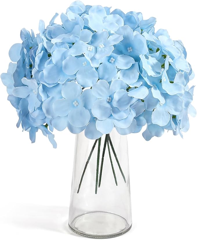 Auihiay 64pcs Silk Hydrangea Artificial Flowers, Artificial Hydrangea Flowers with Stems, Full Hydrangea Flowers for Wedding Centerpieces, Home, Garden, Party Decoration (Blue)